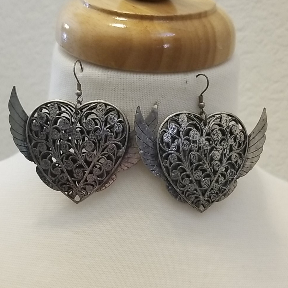 Winged heart earrings